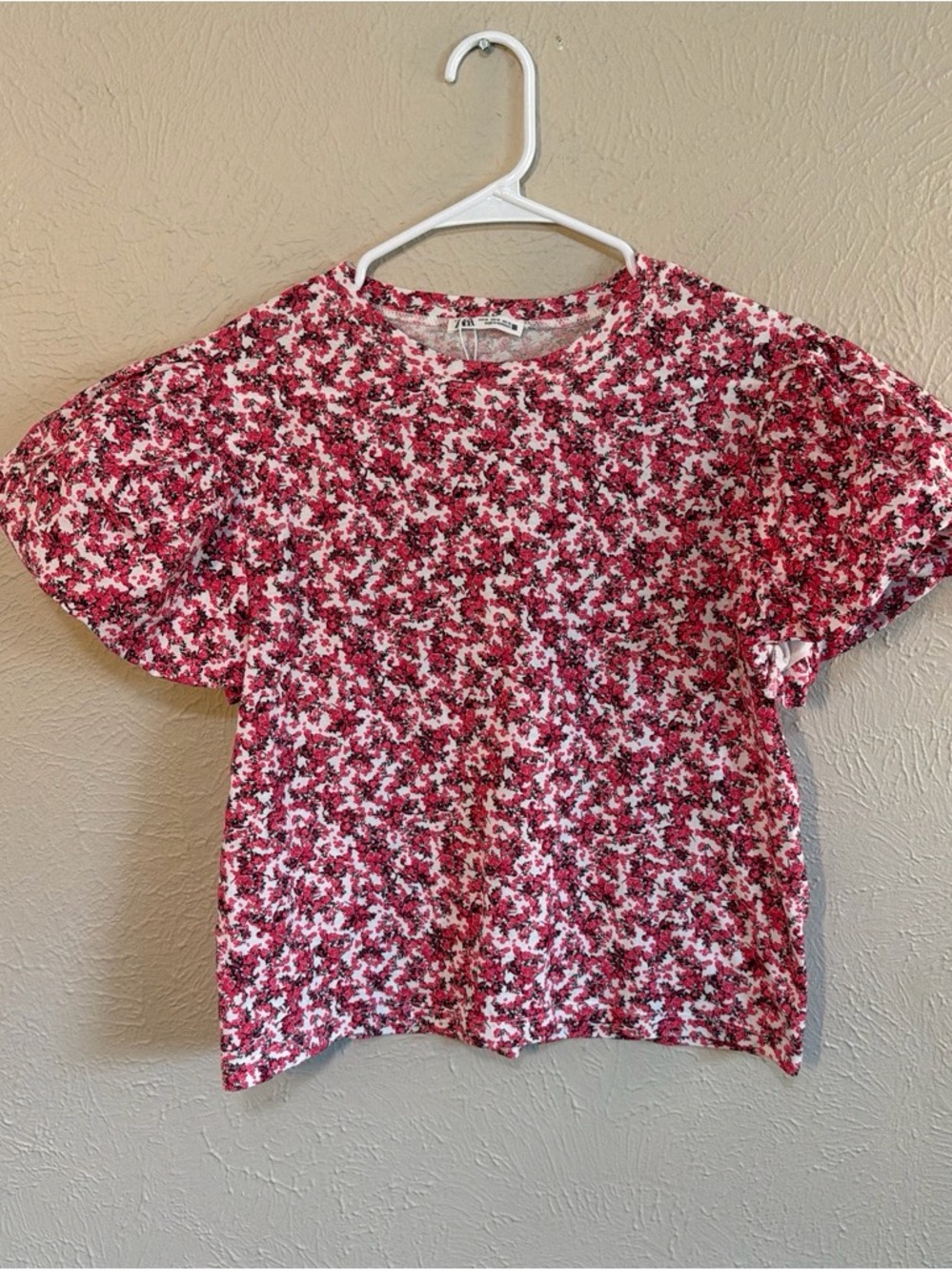Zara White Top with Red and Pink Floral Print